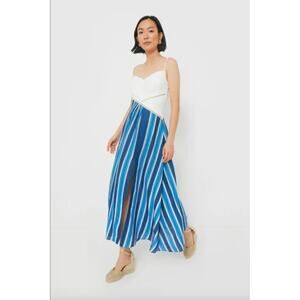 NWT Gul Hurgel Tuckernuck White & Blue Stripe Linen Maxi Resort Dress Medium